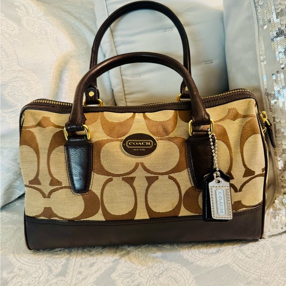 Coach Handbags - Coach Legacy Haley satchel signature canvas with dark brown leather trim